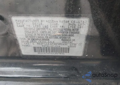 2018 Nissan Versa 1.6 S+ from USA, damaged, VIN 3N1CN7AP4JL869856